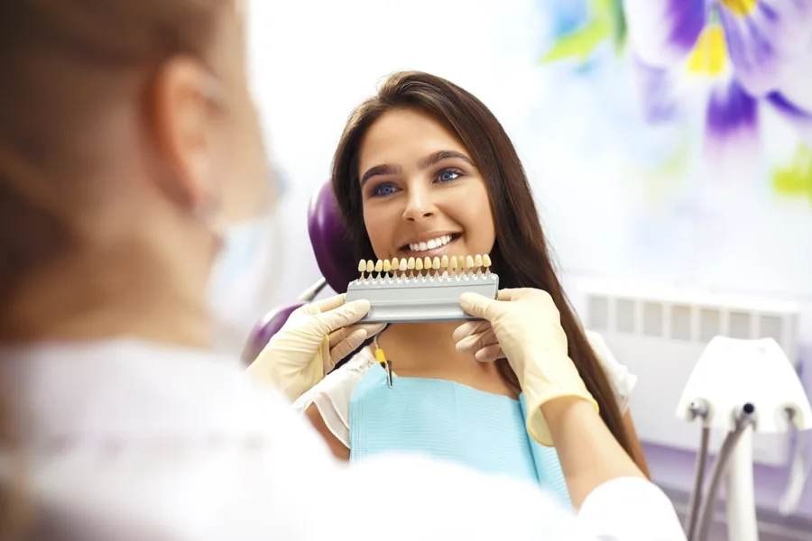 Illustration of a dental shade consultation