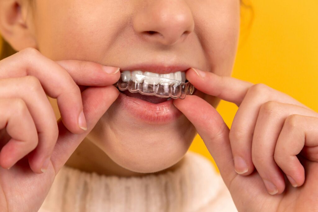 Child with braces at an orthodontic check-up